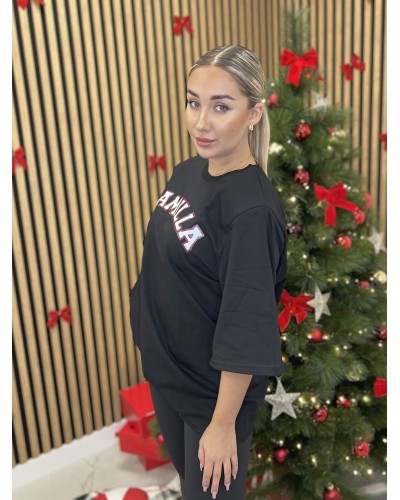 T-shirt z bordowym napisem La Milla czarny