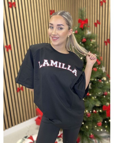 T-shirt z bordowym napisem La Milla czarny