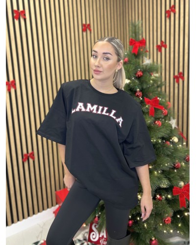 T-shirt z bordowym napisem La Milla czarny