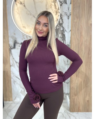 Golf z różyczkami na rękawach By o la la...! śliwkowy