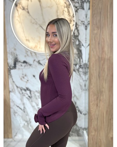 Golf z różyczkami na rękawach By o la la...! śliwkowy