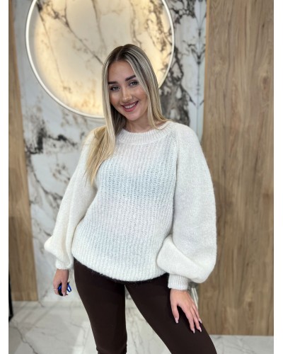 Sweter premium z bufiastymi rękawami By o la la...! śmietankowy