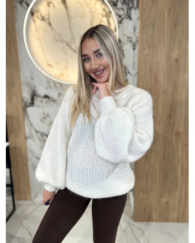 Sweter premium z bufiastymi rękawami By o la la...! śmietankowy