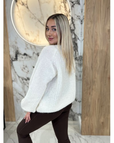 Sweter premium z bufiastymi rękawami By o la la...! śmietankowy