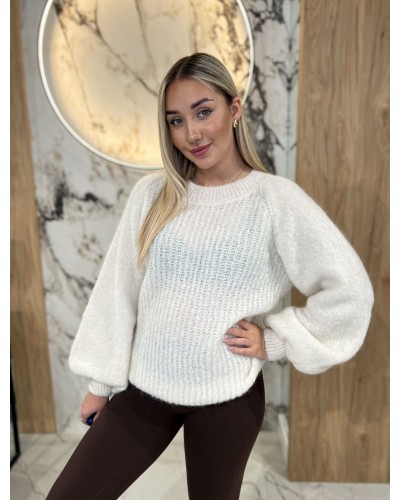 Sweter premium z bufiastymi rękawami By o la la...! śmietankowy