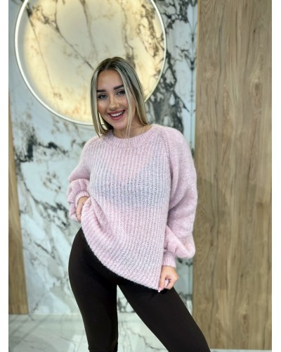 Sweter premium z bufiastymi rękawami By o la la...! pudrowy róż