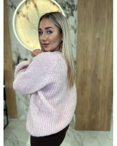 Sweter premium z bufiastymi rękawami By o la la...! pudrowy róż