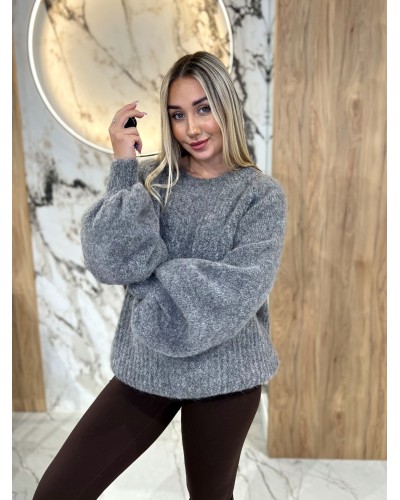 Sweter premium z bufiastymi rękawami By o la la...! szary