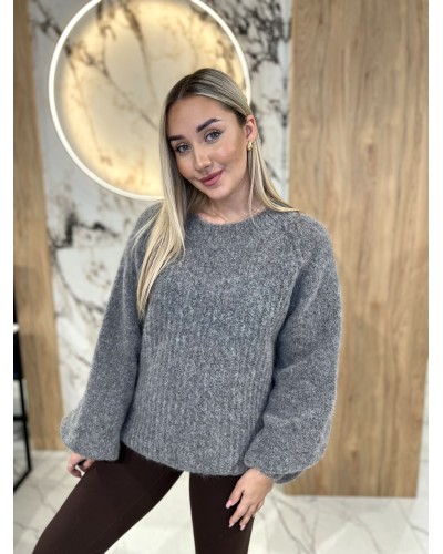 Sweter premium z bufiastymi rękawami By o la la...! szary