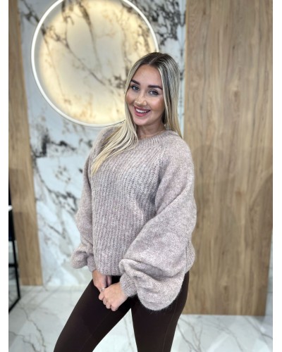 Sweter premium z bufiastymi rękawami By o la la...! beżowy