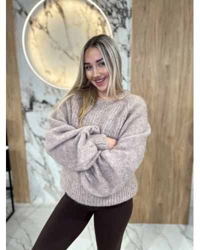 Sweter premium z bufiastymi rękawami By o la la...! beżowy