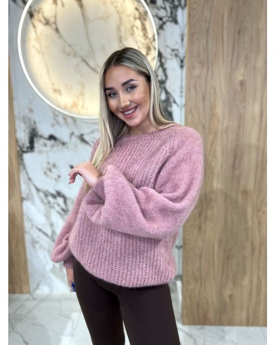 Sweter premium z bufiastymi rękawami By o la la...! różowy