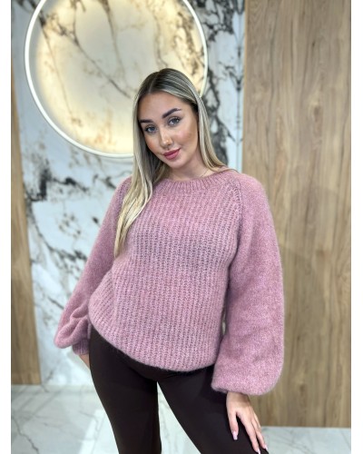 Sweter premium z bufiastymi rękawami By o la la...! różowy