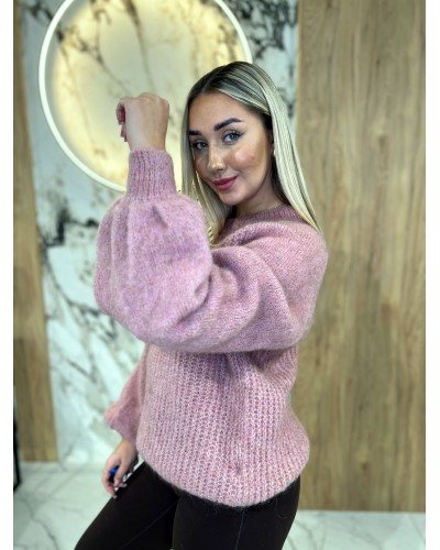 Sweter premium z bufiastymi rękawami By o la la...! różowy