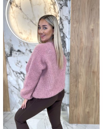 Sweter premium z bufiastymi rękawami By o la la...! różowy