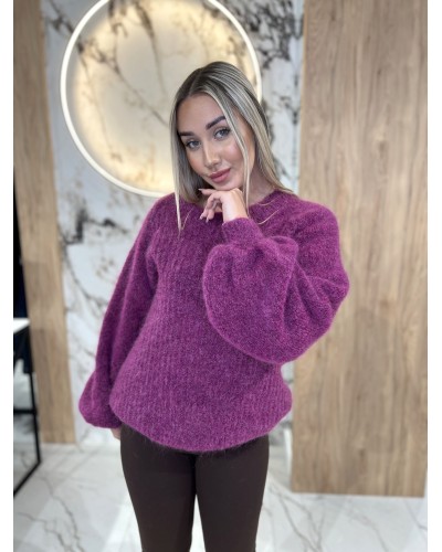 Sweter premium z bufiastymi rękawami By o la la...! śliwkowy