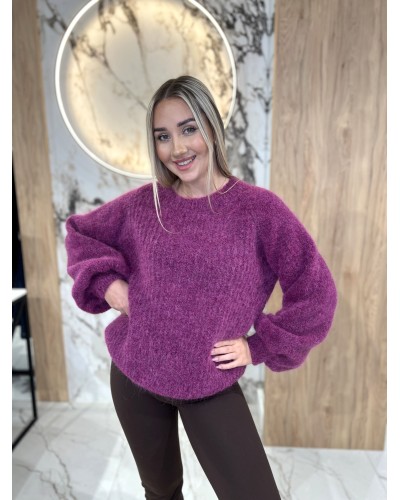 Sweter premium z bufiastymi rękawami By o la la...! śliwkowy