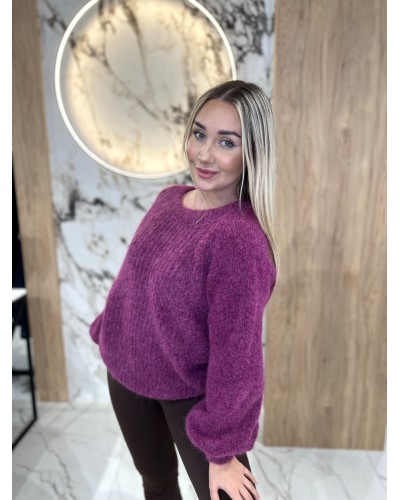 Sweter premium z bufiastymi rękawami By o la la...! śliwkowy