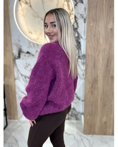 Sweter premium z bufiastymi rękawami By o la la...! śliwkowy