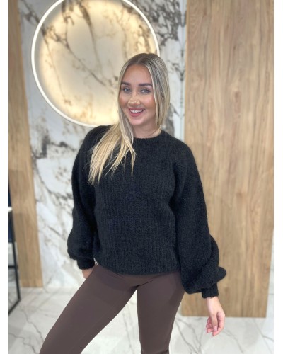 Sweter premium z bufiastymi rękawami By o la la...! czarny