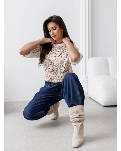 T-shirt koronkowy By o la la...! beżowy