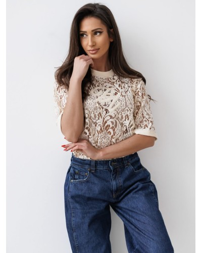 T-shirt koronkowy By o la la...! beżowy