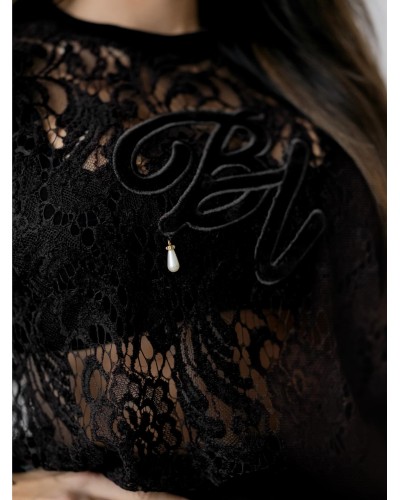 T-shirt koronkowy By o la la...! czarny