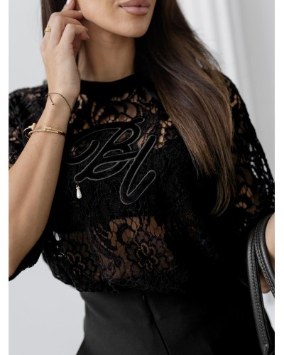 T-shirt koronkowy By o la la...! czarny