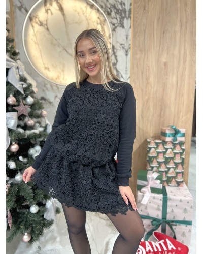 Sukienka dresowa z koronką By o la la...! czarna