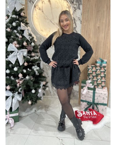 Sukienka dresowa z koronką By o la la...! czarna