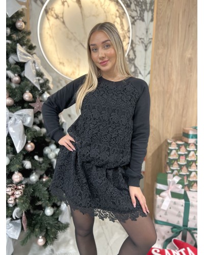 Sukienka dresowa z koronką By o la la...! czarna