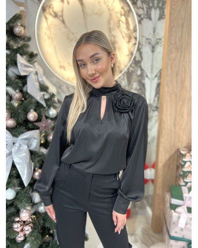Bluzka koszulowa z różą By o la la...! czarna