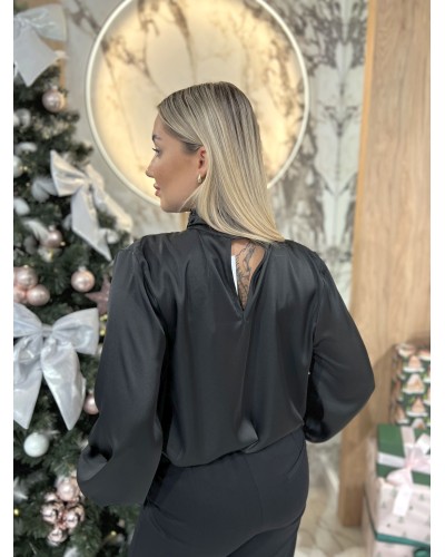 Bluzka koszulowa z różą By o la la...! czarna