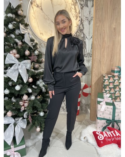 Bluzka koszulowa z różą By o la la...! czarna