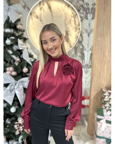 Bluzka koszulowa z różą By o la la...! merlot