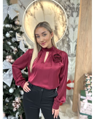 Bluzka koszulowa z różą By o la la...! merlot