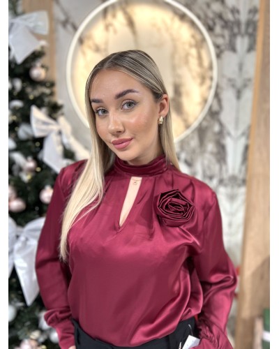Bluzka koszulowa z różą By o la la...! merlot