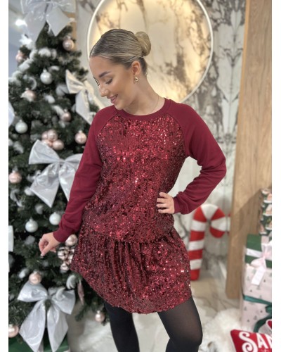 Sukienka dresowa z cekinami By o la la...! merlot
