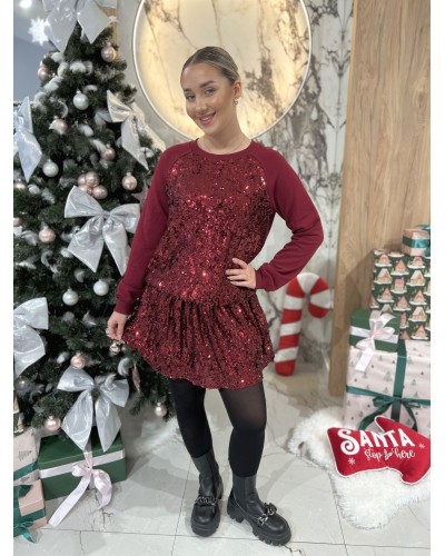 Sukienka dresowa z cekinami By o la la...! merlot