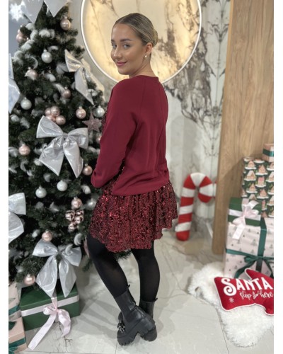 Sukienka dresowa z cekinami By o la la...! merlot