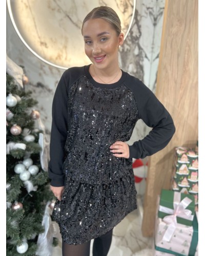 Sukienka dresowa z cekinami By o la la...! czarna