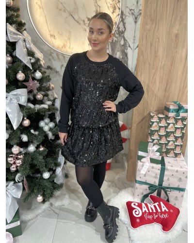 Sukienka dresowa z cekinami By o la la...! czarna