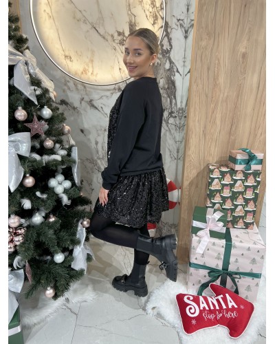 Sukienka dresowa z cekinami By o la la...! czarna