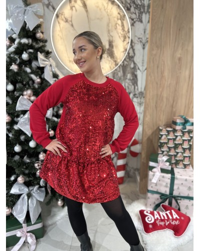 Sukienka dresowa z cekinami By o la la...! czerwona