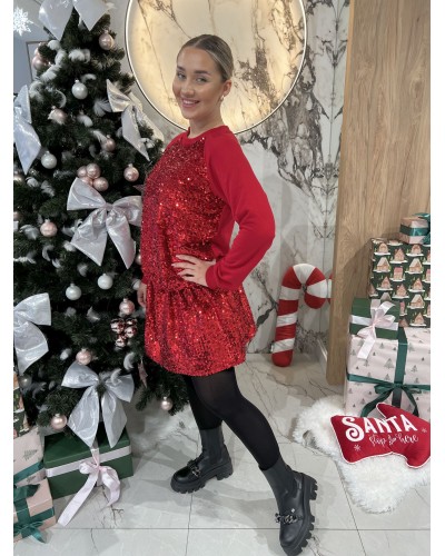 Sukienka dresowa z cekinami By o la la...! czerwona