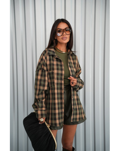 Koszula oversize w kratę County khaki