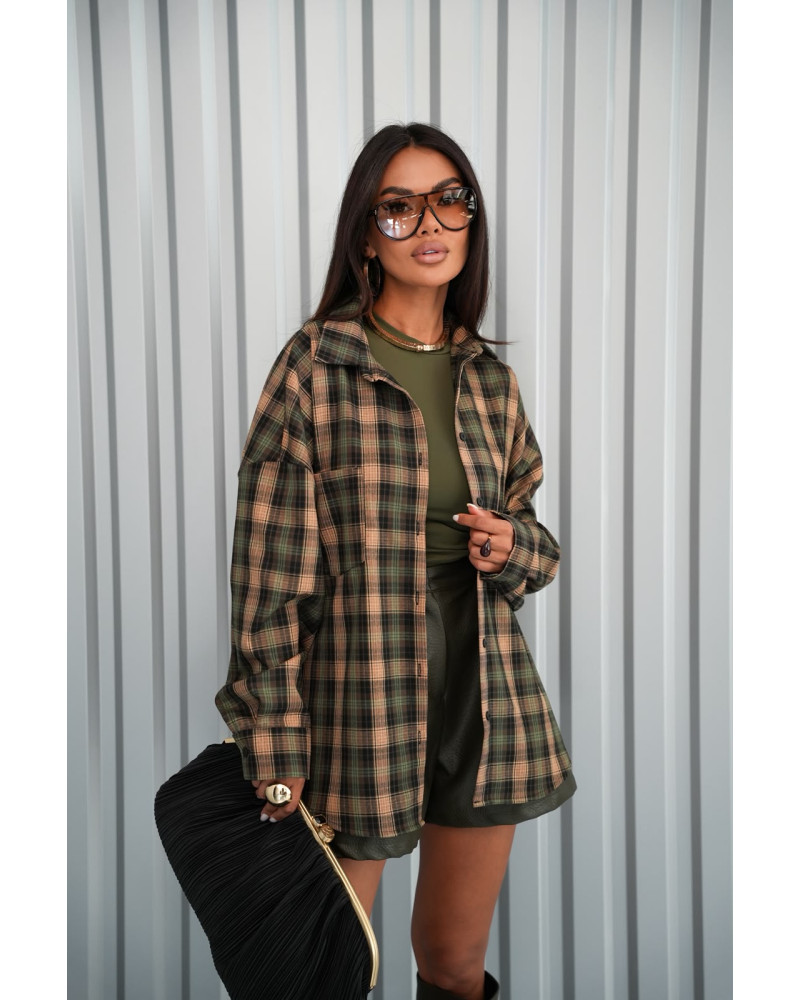 Koszula oversize w kratę County khaki