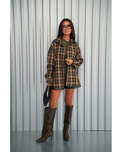 Koszula oversize w kratę County khaki