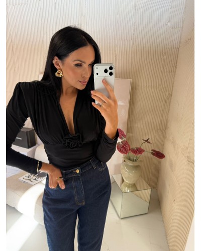 Body marszczone z różą La Milla czarne