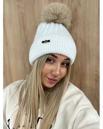 Czapka z pomponem By o la la...! biała